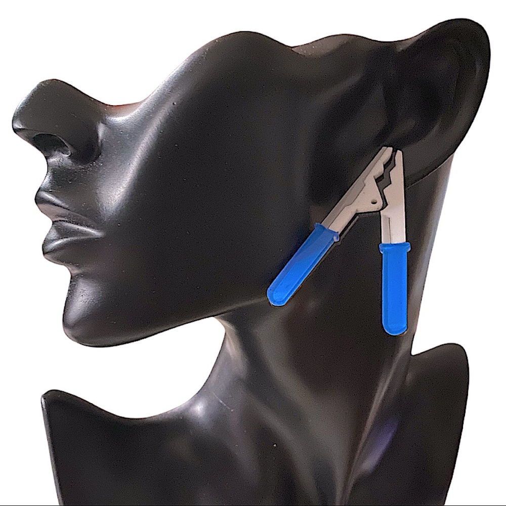 Blue Battery Jumper Clip Post Earrings